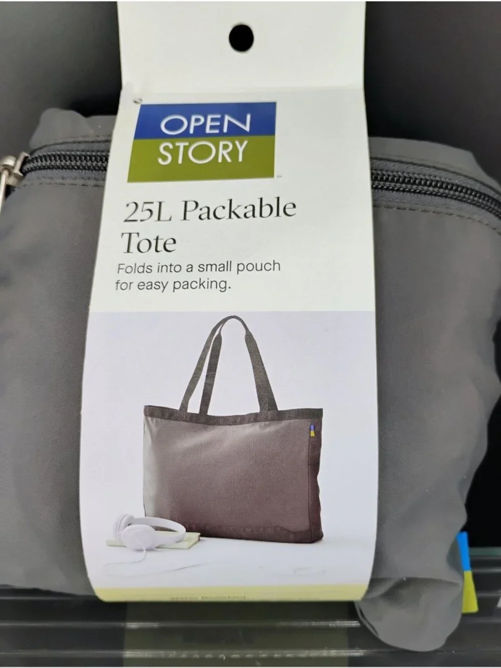Open Story 25L Packable Water-Resistant Tote Gray Polyester